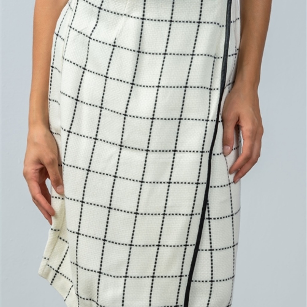 WHITE CHECK LAP MIDI SKIRT